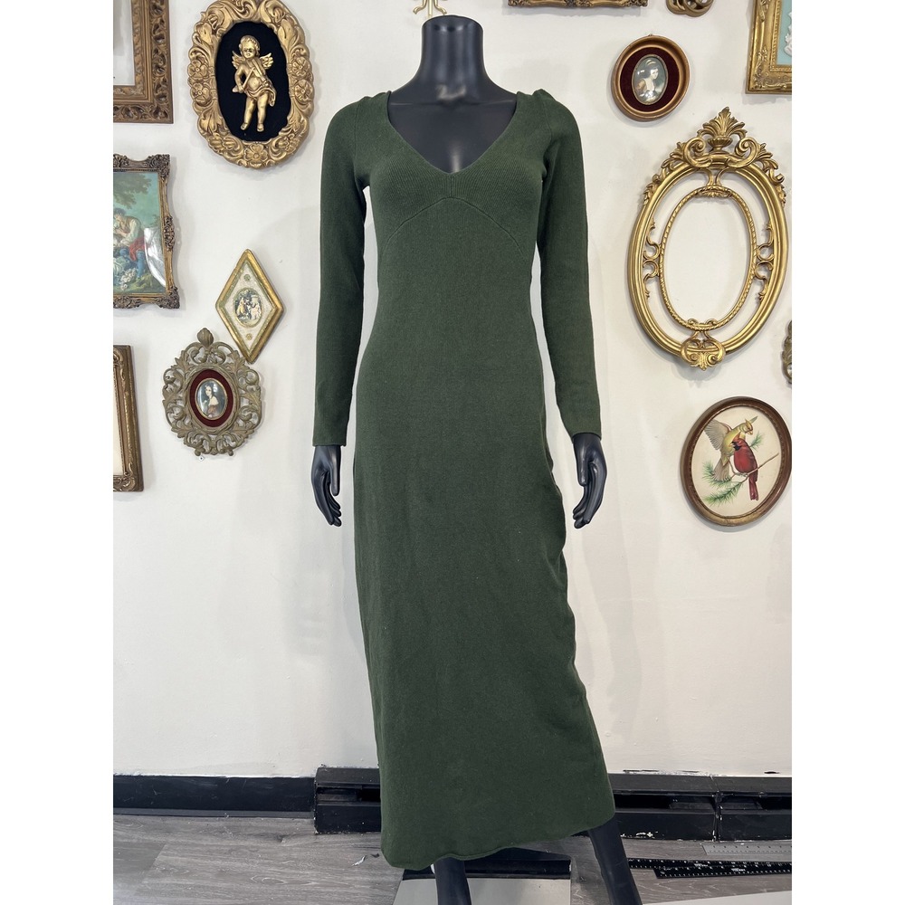 Free People Beach Dark Green Long Sleeve Ribbed Maxi Dress Size M
